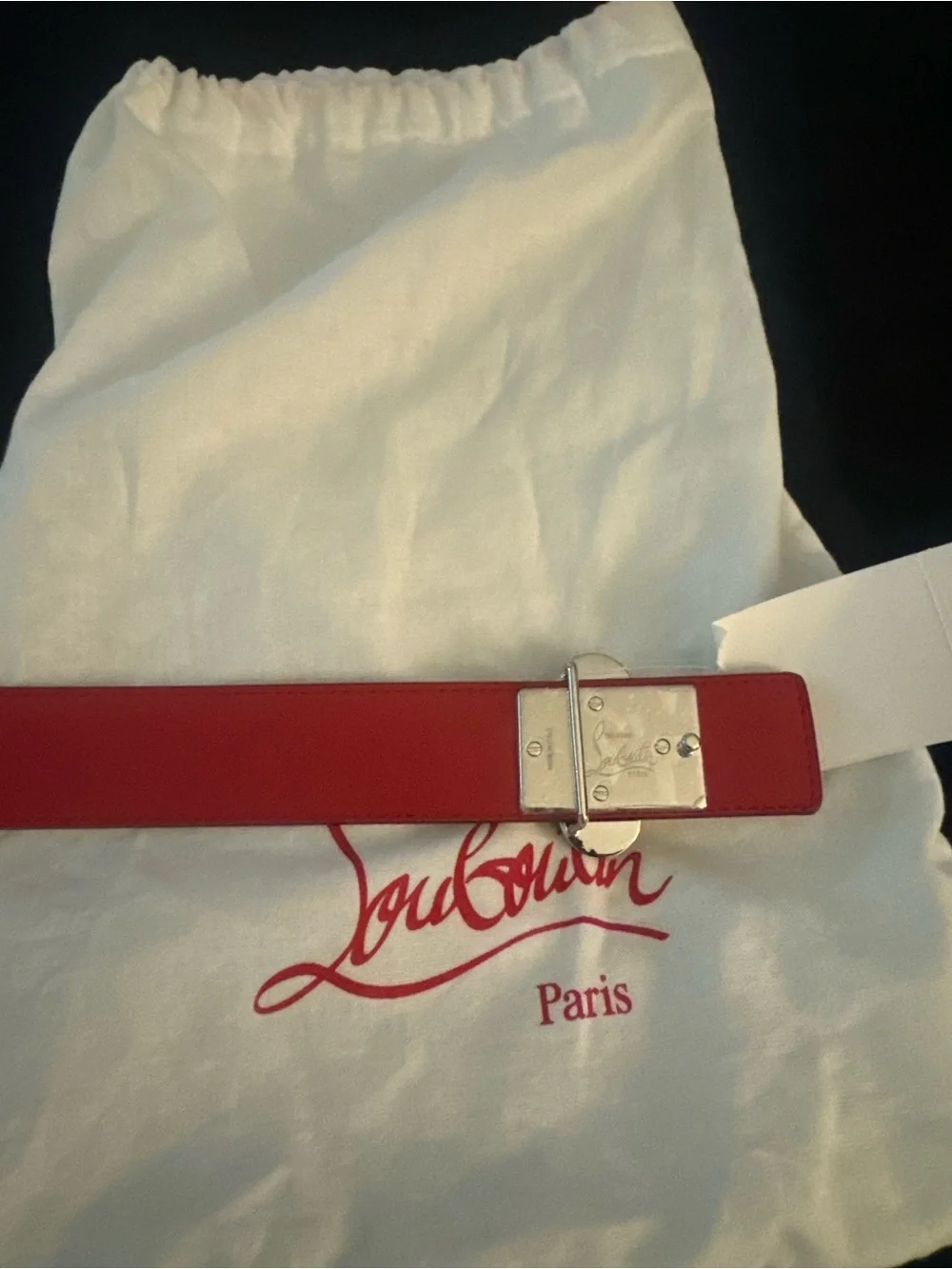 Christian Louboutin Beige Leather Belt with Red Interior and Silver Spike Buckle